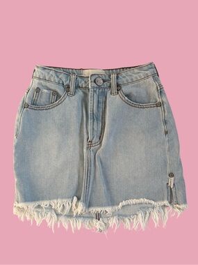 One x One Teaspoon 2020 Distressed Denim Light Wash Mini Skirt Blue Size 23